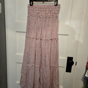 Max Studio Red and White Striped Maxi Skirt